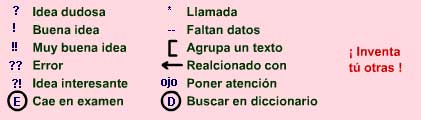 Símbolos útiles para utilizarlos en las anotaciones marginales